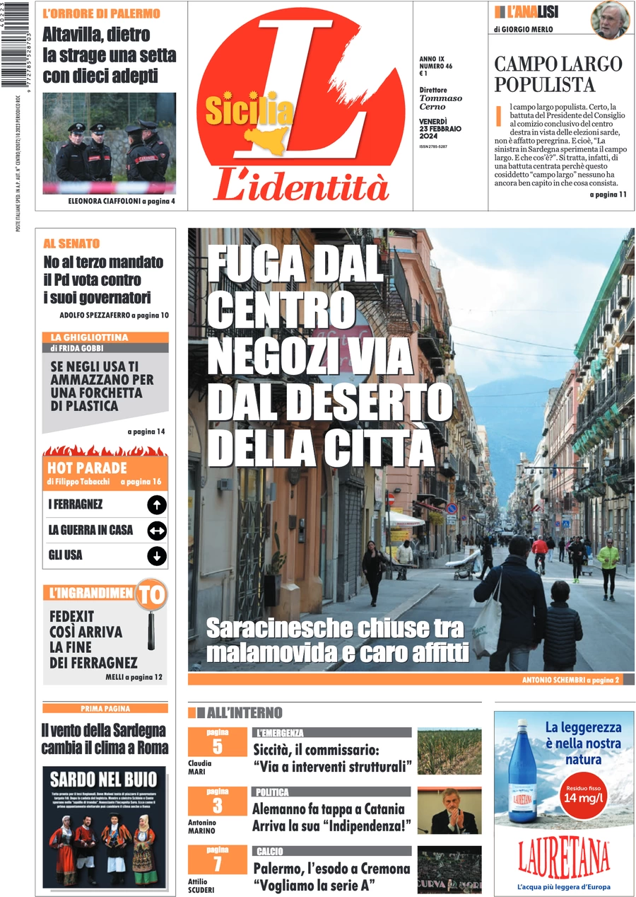 anteprima della prima pagina di lidentit-della-sicilia del 23/02/2024