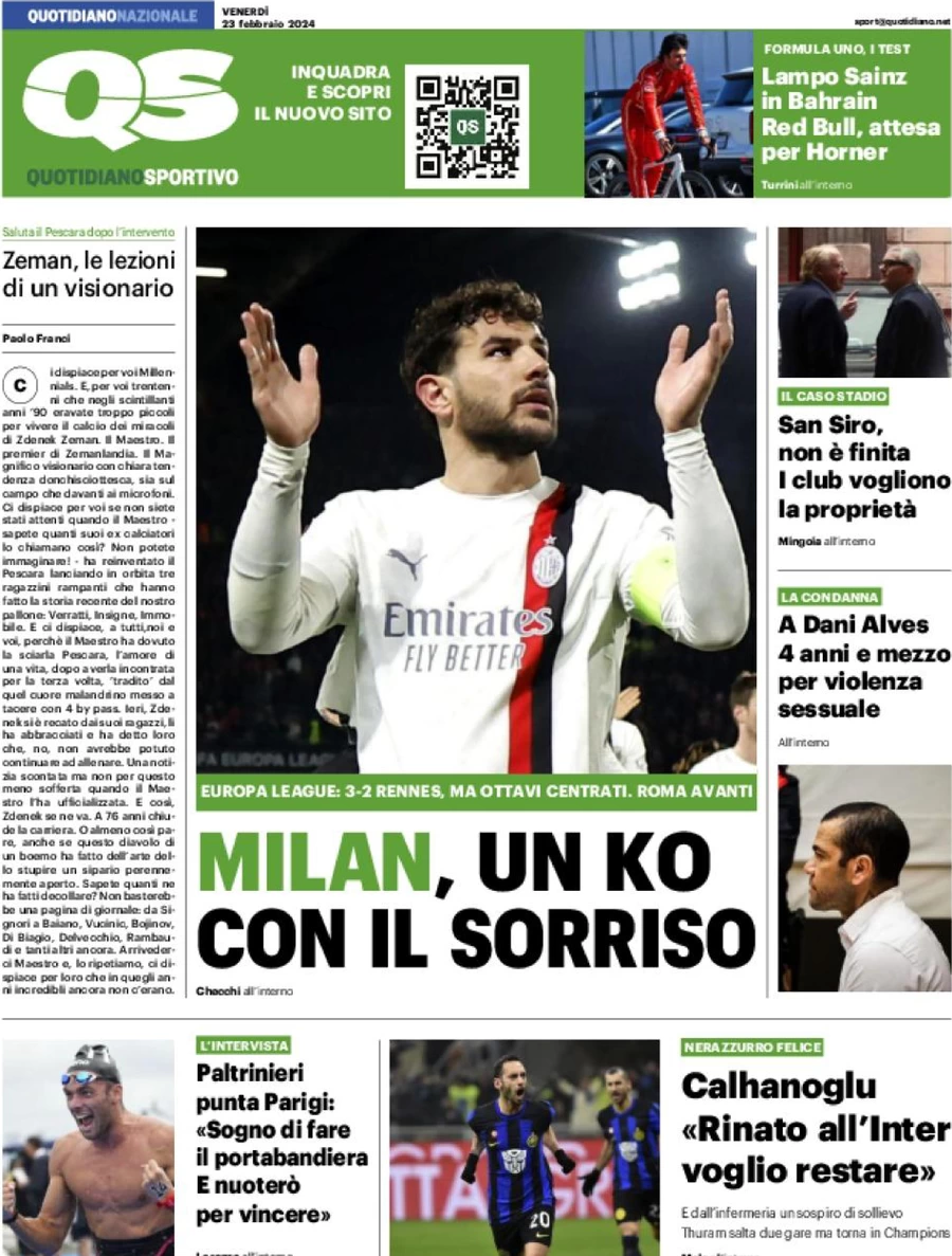 prima pagina - QS Quotidiano Sportivo del 23/02/2024