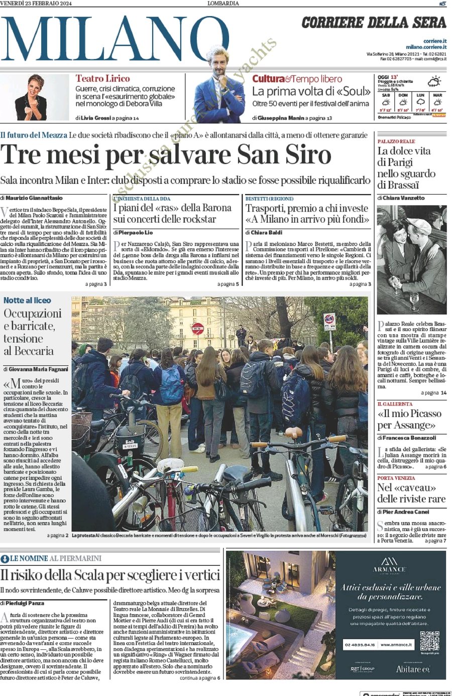 anteprima della prima pagina di corriere-della-sera-milano del 23/02/2024