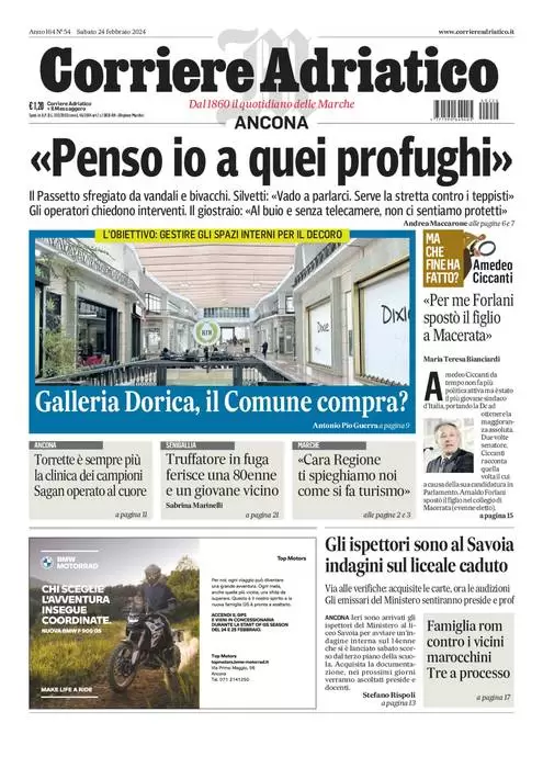 anteprima della prima pagina di corriere-adriatico-ancona del 23/02/2024