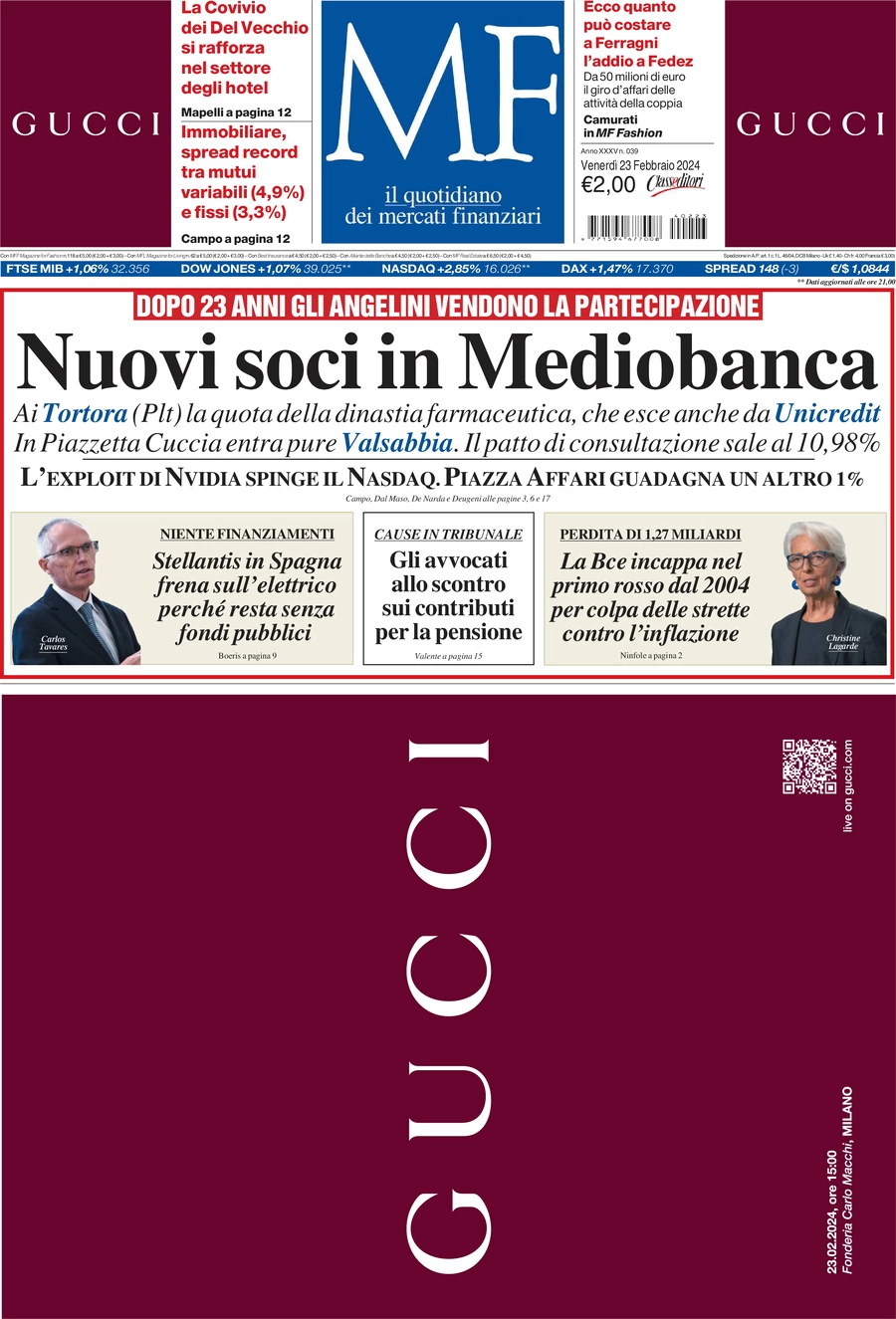 prima pagina - MF Milano Finanza del 23/02/2024
