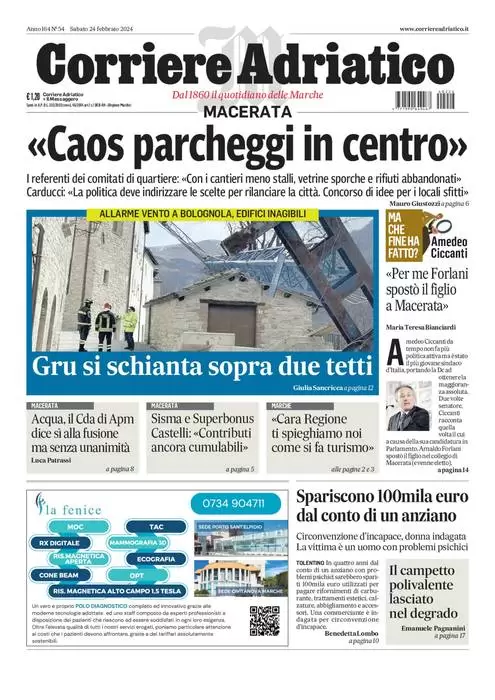 anteprima della prima pagina di corriere-adriatico-macerata del 23/02/2024