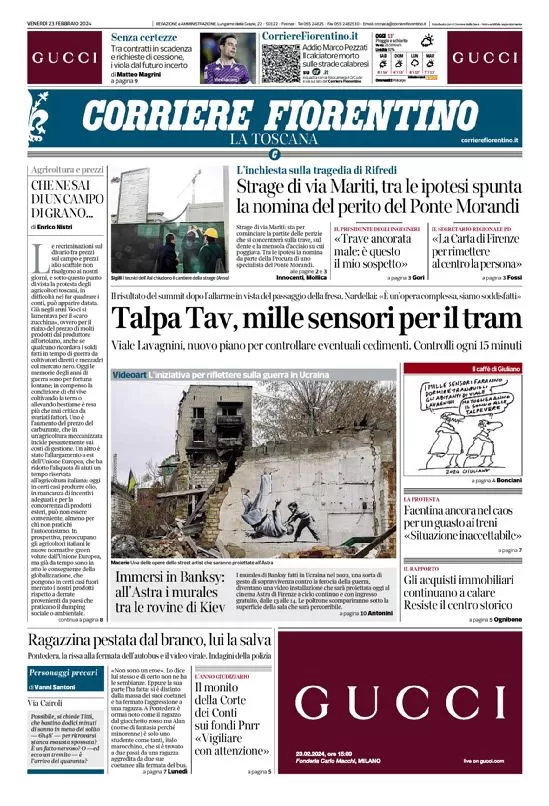 anteprima della prima pagina di corriere-fiorentino del 23/02/2024