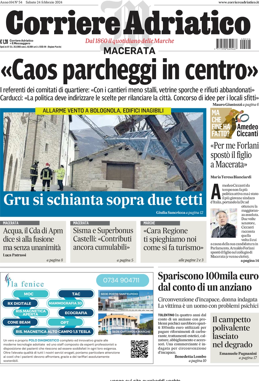 anteprima della prima pagina di corriere-adriatico-macerata del 24/02/2024