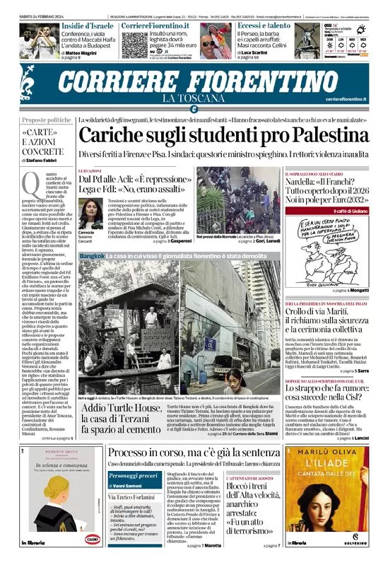 anteprima della prima pagina di corriere-fiorentino del 24/02/2024