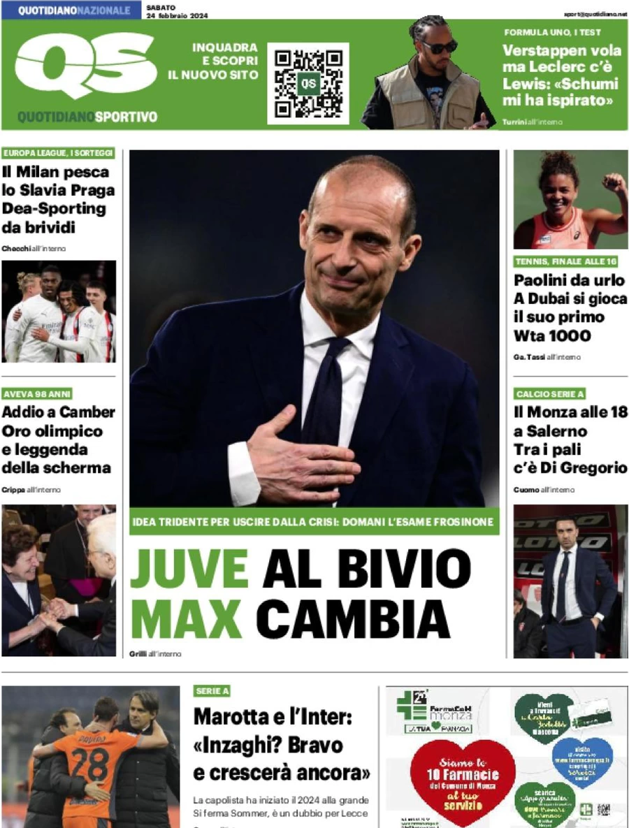 prima pagina - QS Quotidiano Sportivo del 24/02/2024