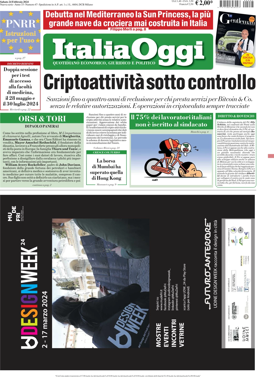 anteprima della prima pagina di italiaoggi del 24/02/2024