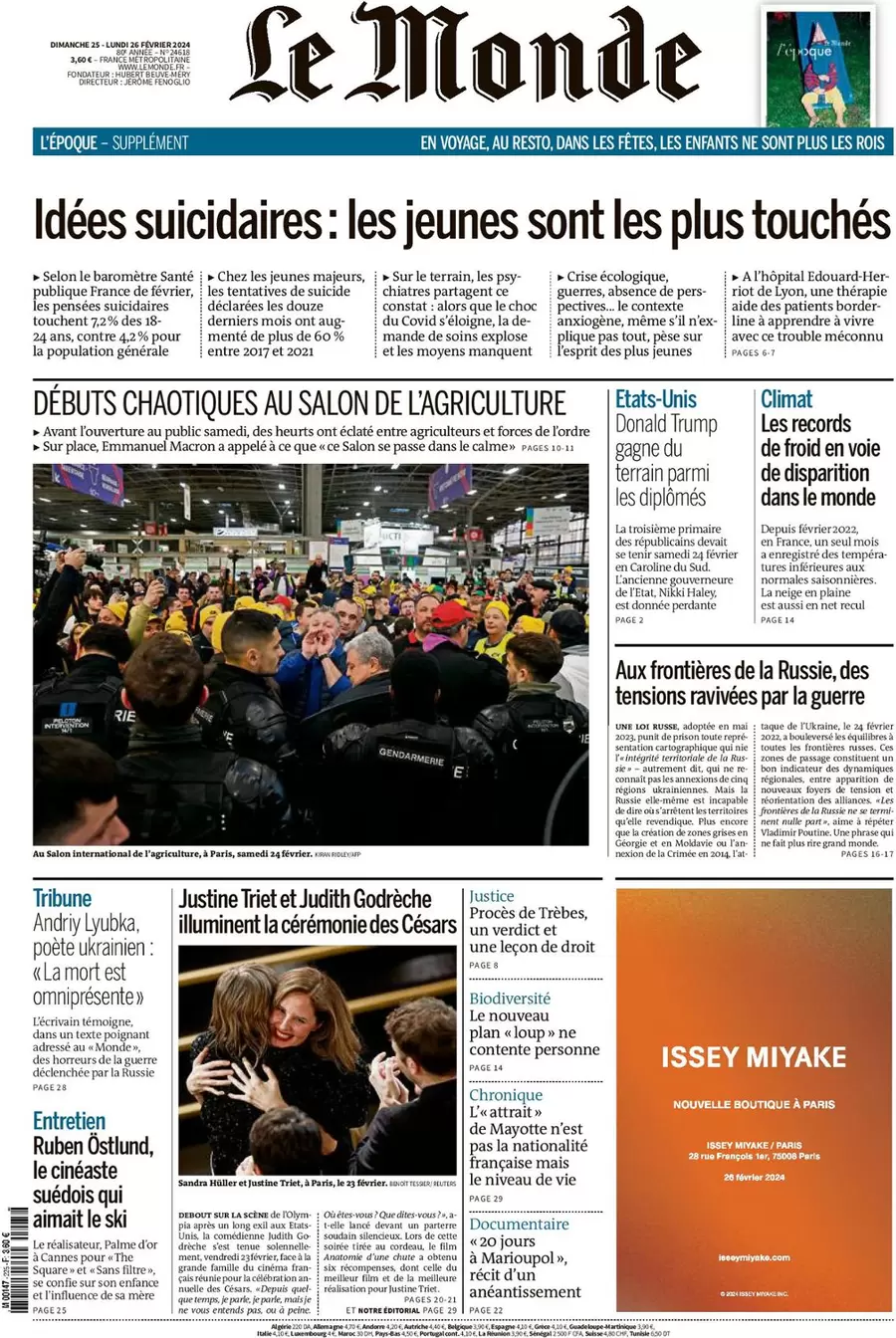 prima pagina - Le Monde del 24/02/2024