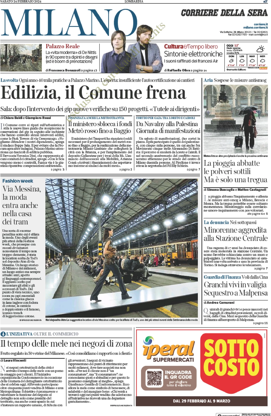 anteprima della prima pagina di corriere-della-sera-milano del 24/02/2024