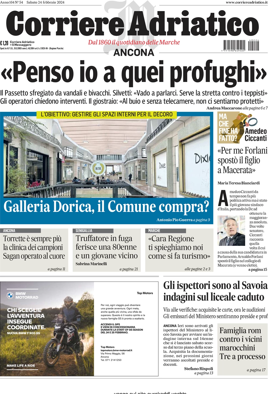 anteprima della prima pagina di corriere-adriatico-ancona del 24/02/2024