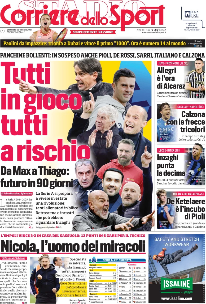 prima pagina - Corriere dello Sport del 25/02/2024