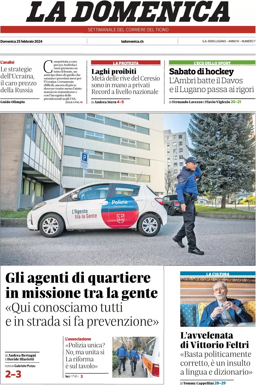 prima pagina - Corriere del Ticino del 25/02/2024