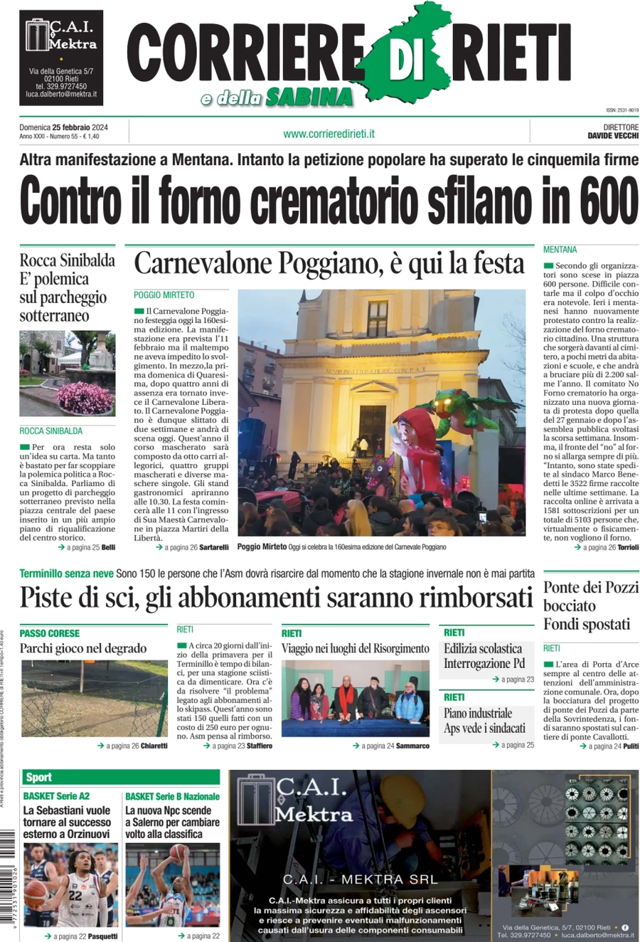 anteprima della prima pagina di corriere-di-rieti-e-della-sabina del 25/02/2024
