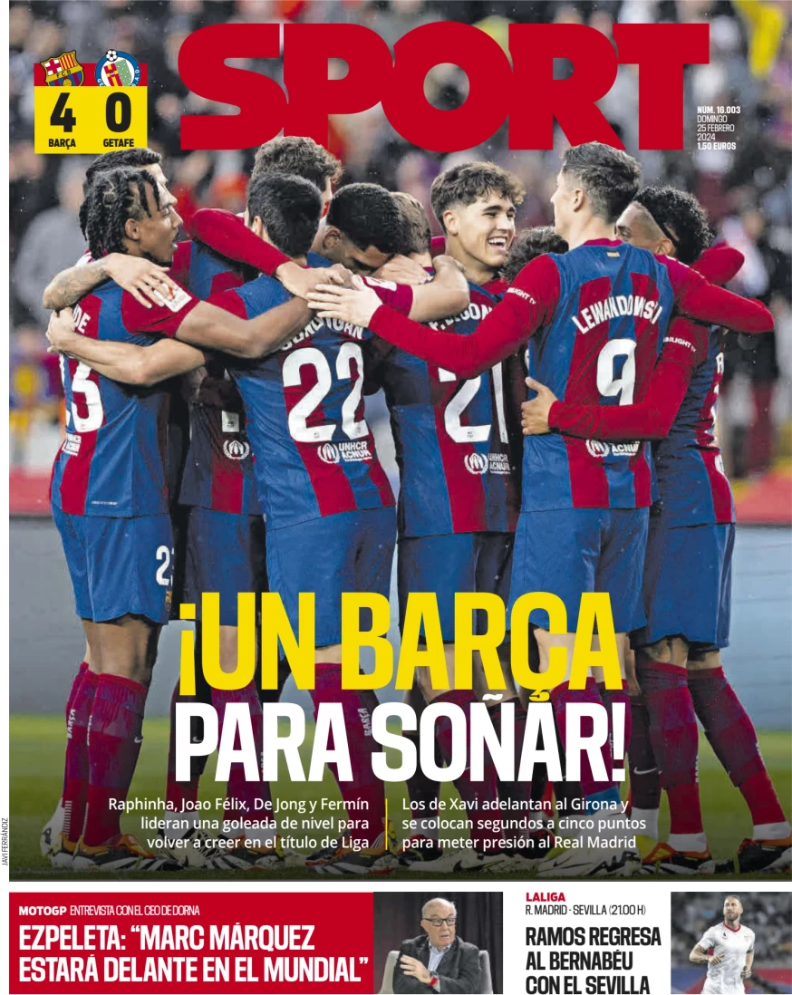 anteprima della prima pagina di sport-barcelona del 25/02/2024