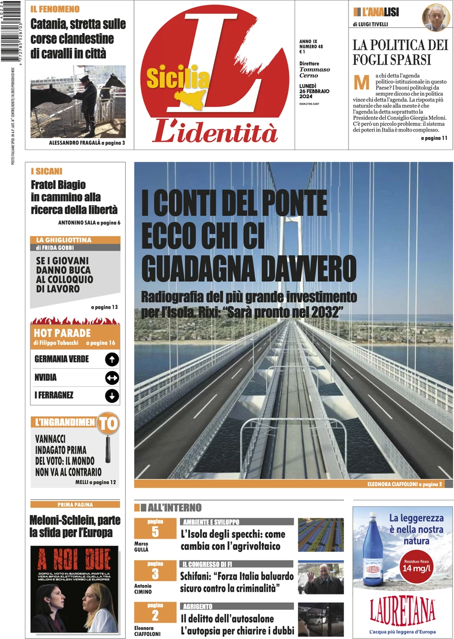 anteprima della prima pagina di lidentit-della-sicilia del 25/02/2024