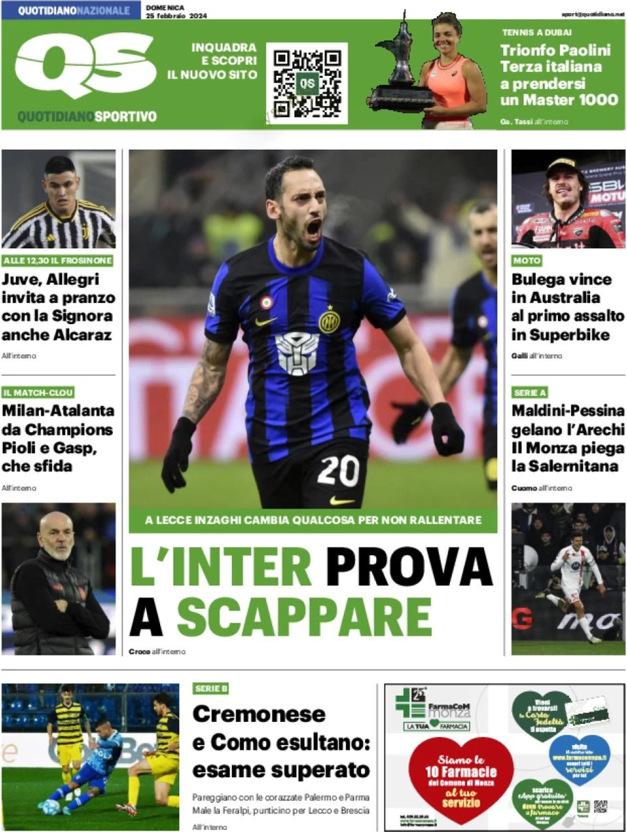 prima pagina - QS Quotidiano Sportivo del 25/02/2024