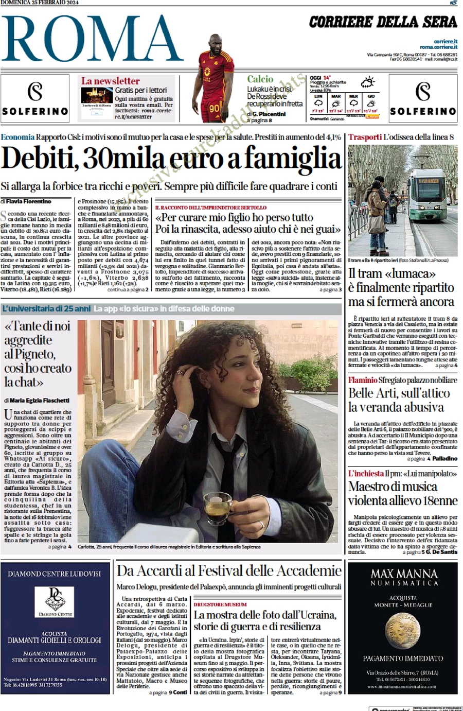 anteprima della prima pagina di corriere-della-sera-roma del 25/02/2024