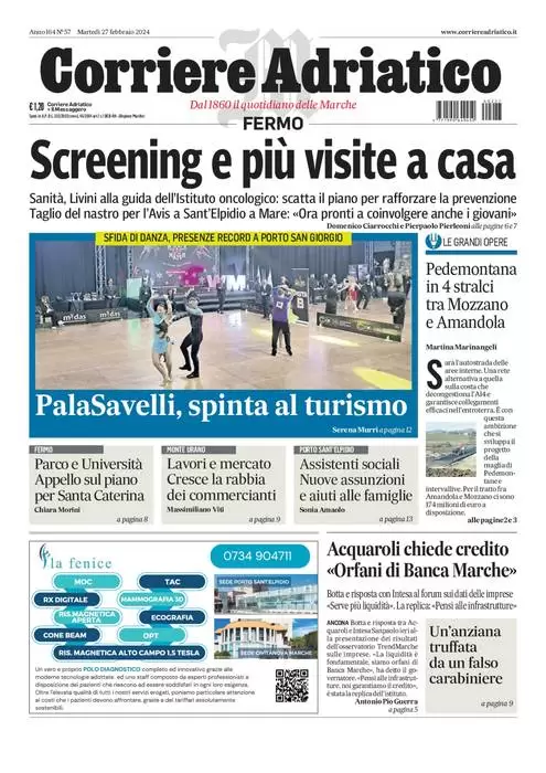 anteprima della prima pagina di corriere-adriatico-fermo del 26/02/2024