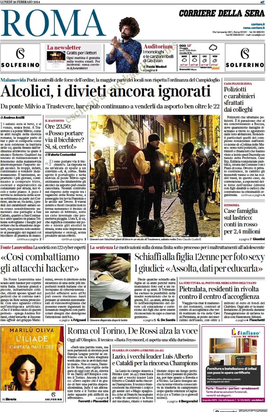 anteprima della prima pagina di corriere-della-sera-roma del 26/02/2024