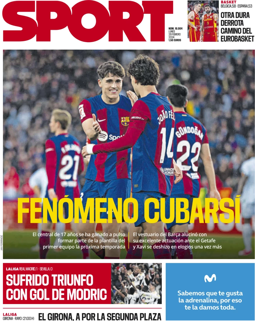 anteprima della prima pagina di sport-barcelona del 26/02/2024