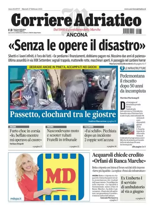 anteprima della prima pagina di corriere-adriatico-ancona del 26/02/2024