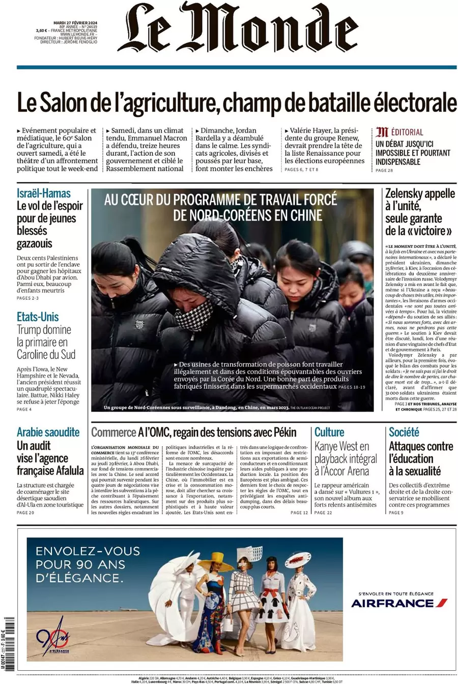 prima pagina - Le Monde del 26/02/2024