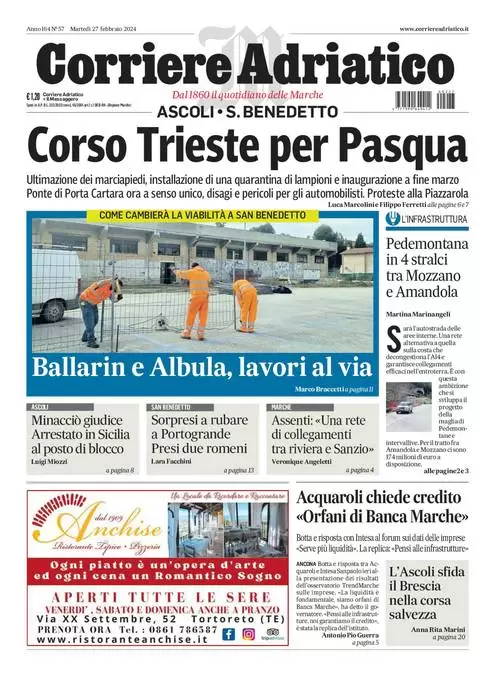anteprima della prima pagina di corriere-adriatico-ascoli del 26/02/2024