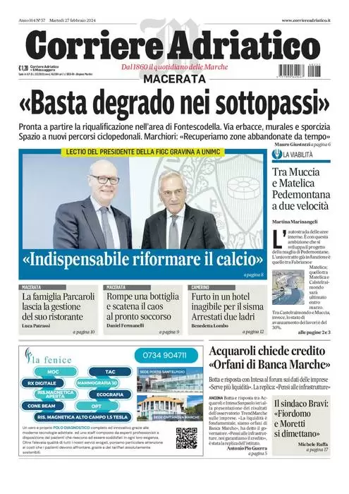 anteprima della prima pagina di corriere-adriatico-macerata del 26/02/2024