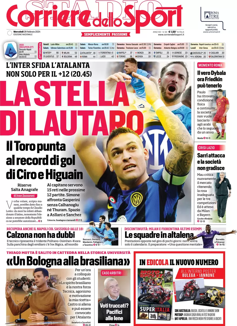 prima pagina - Corriere dello Sport del 27/02/2024