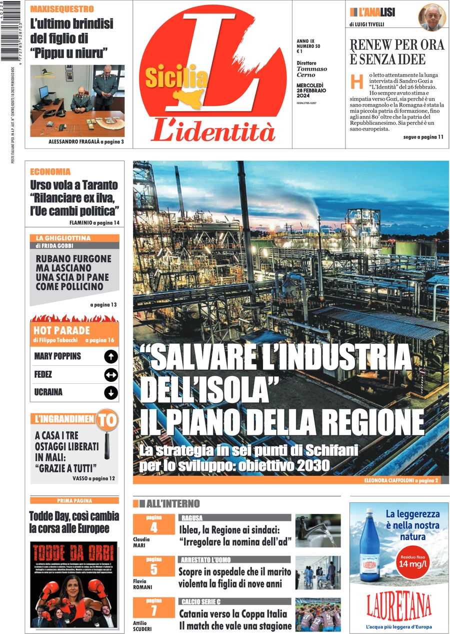 anteprima della prima pagina di lidentit-della-sicilia del 27/02/2024