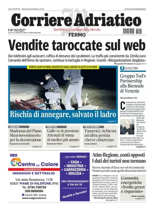 anteprima della prima pagina di corriere-adriatico-fermo del 27/02/2024