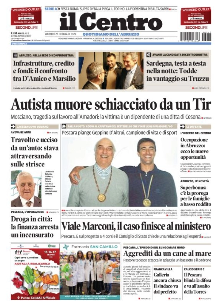 prima pagina - Il Centro (Pescara) del 27/02/2024