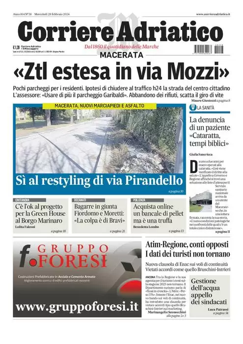 anteprima della prima pagina di corriere-adriatico-macerata del 27/02/2024