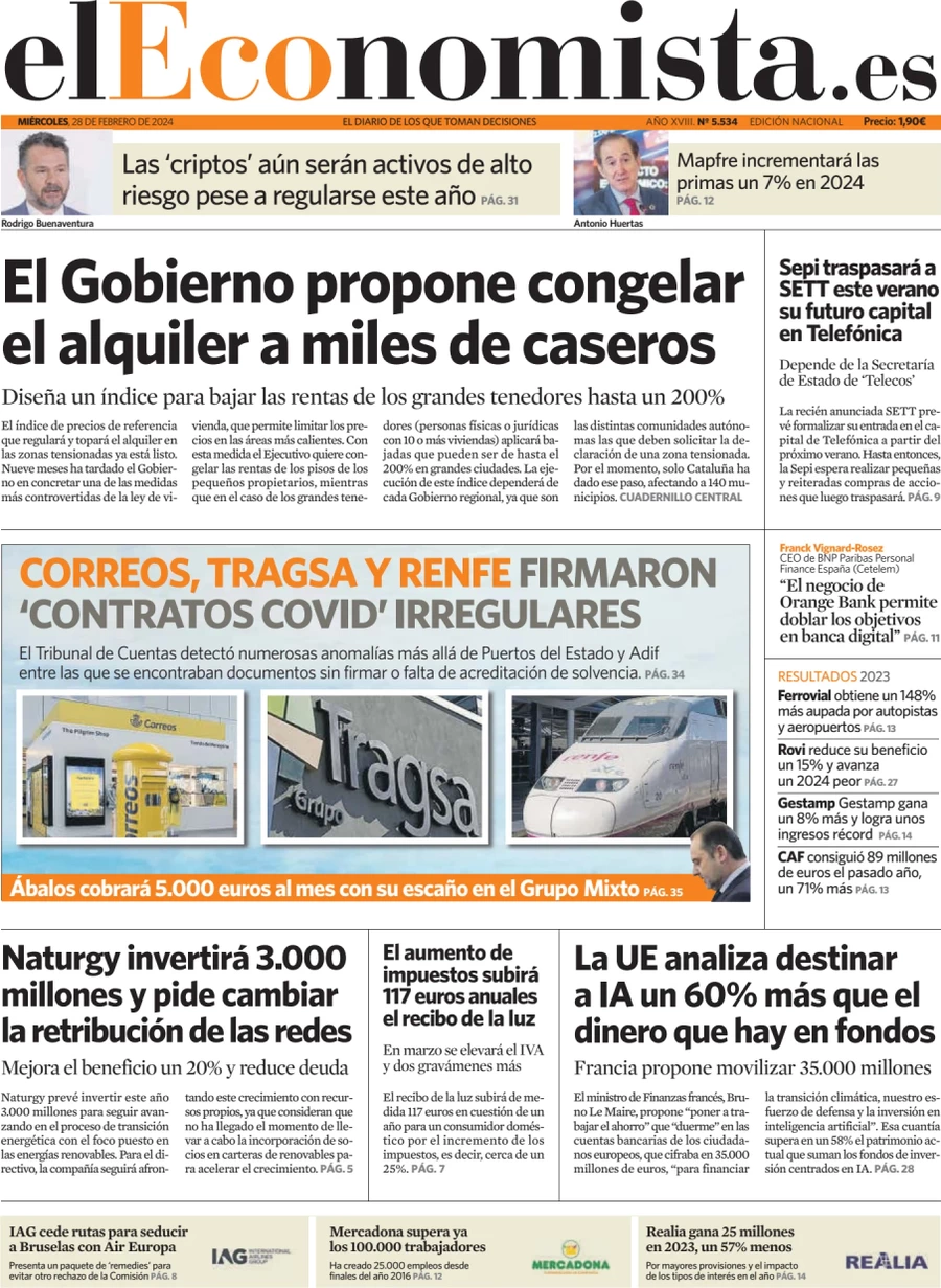 prima pagina - El Economista del 27/02/2024