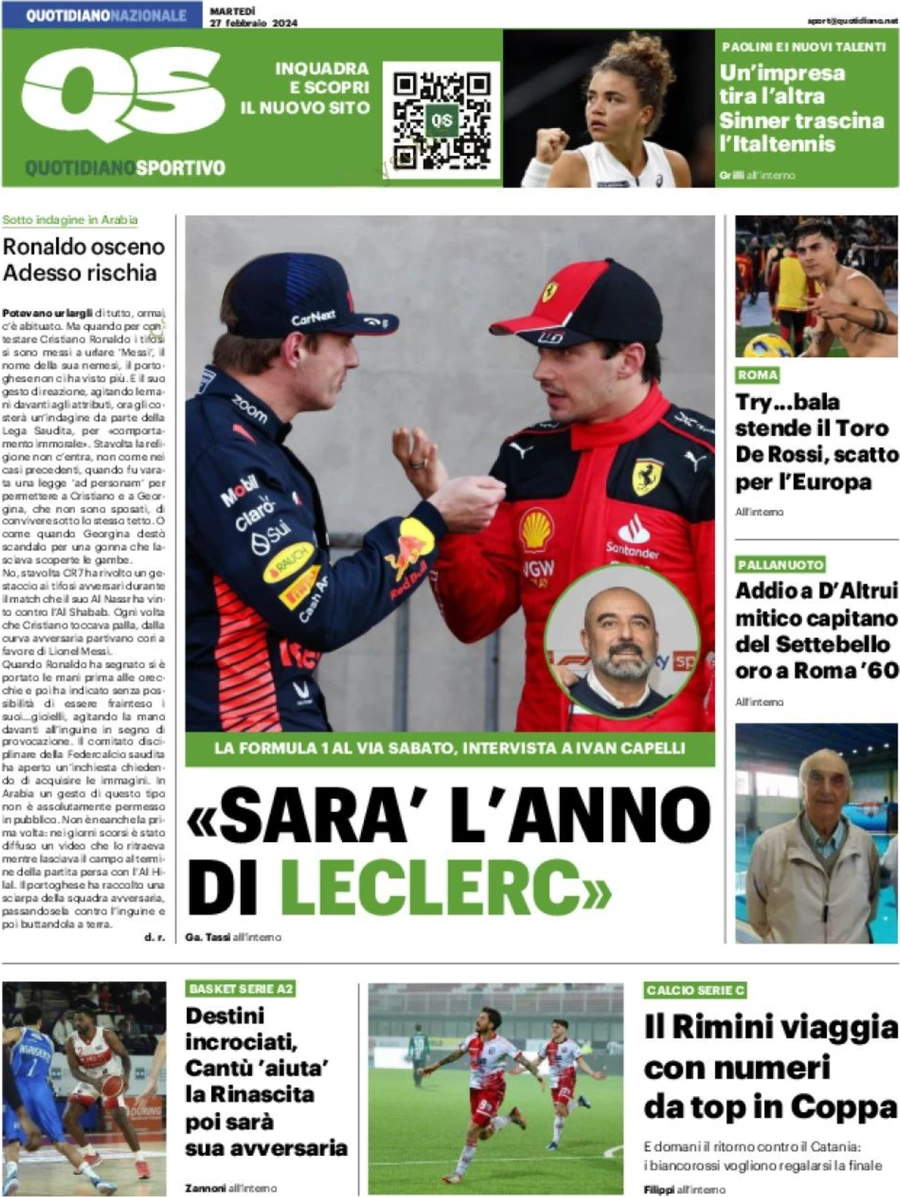 prima pagina - QS Quotidiano Sportivo del 27/02/2024