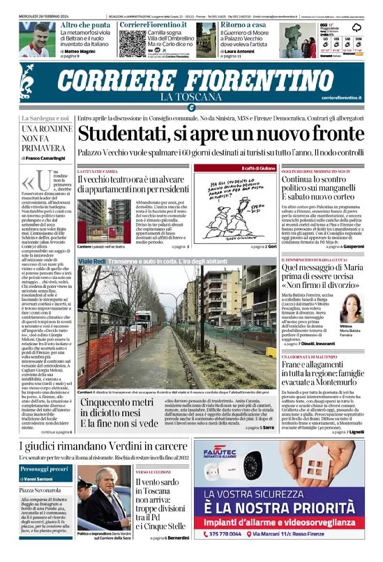 anteprima della prima pagina di corriere-fiorentino del 28/02/2024