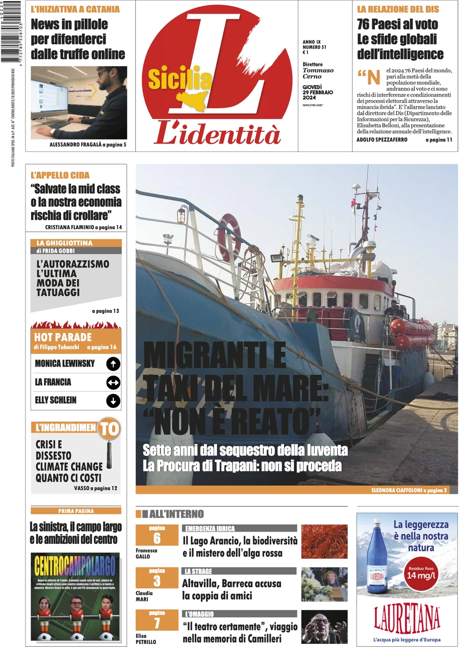 anteprima della prima pagina di lidentit-della-sicilia del 28/02/2024
