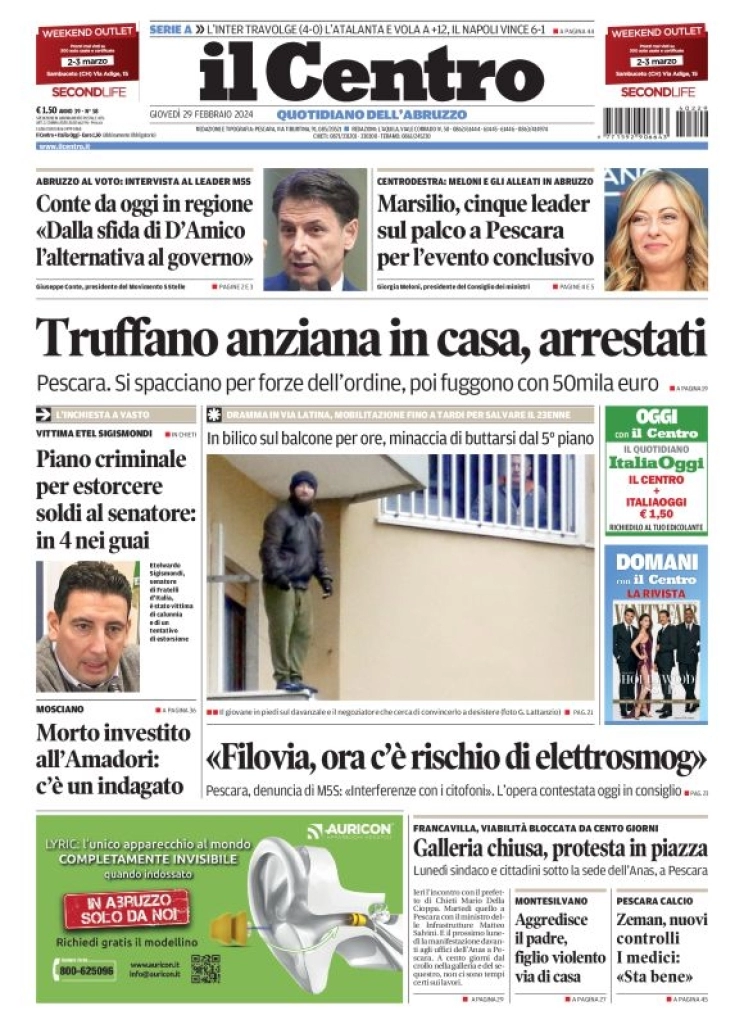 prima pagina - Il Centro (Pescara) del 29/02/2024