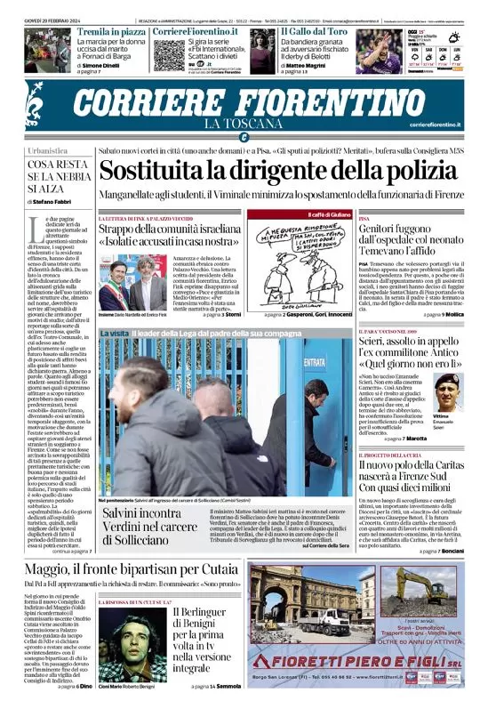 anteprima della prima pagina di corriere-fiorentino del 29/02/2024