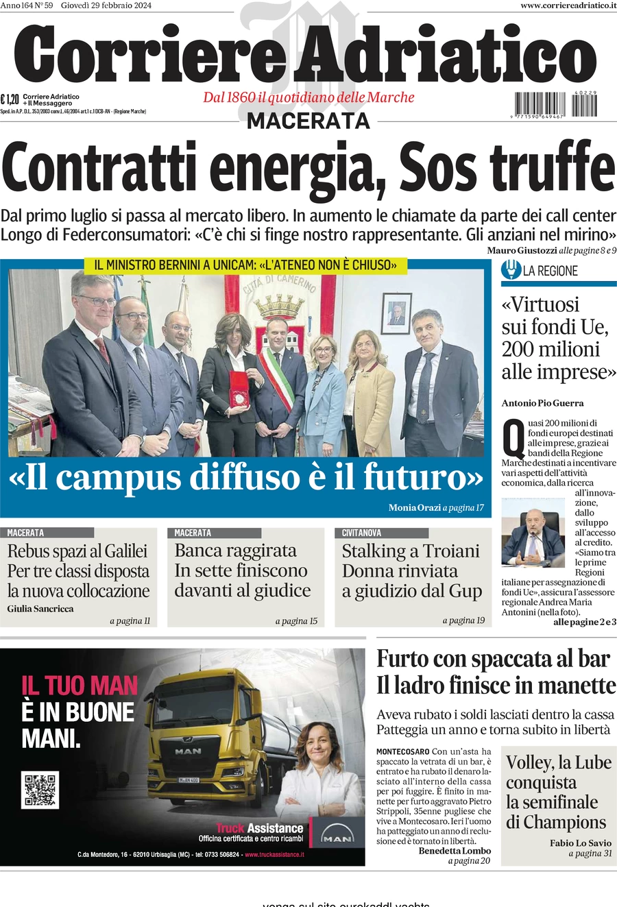 anteprima della prima pagina di corriere-adriatico-macerata del 29/02/2024