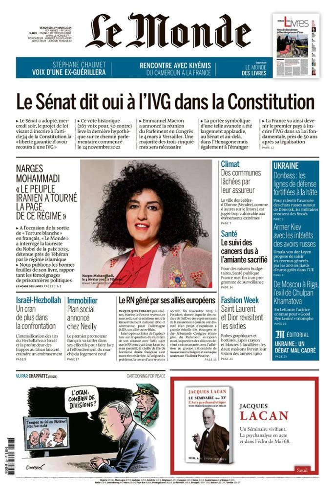prima pagina - Le Monde del 29/02/2024