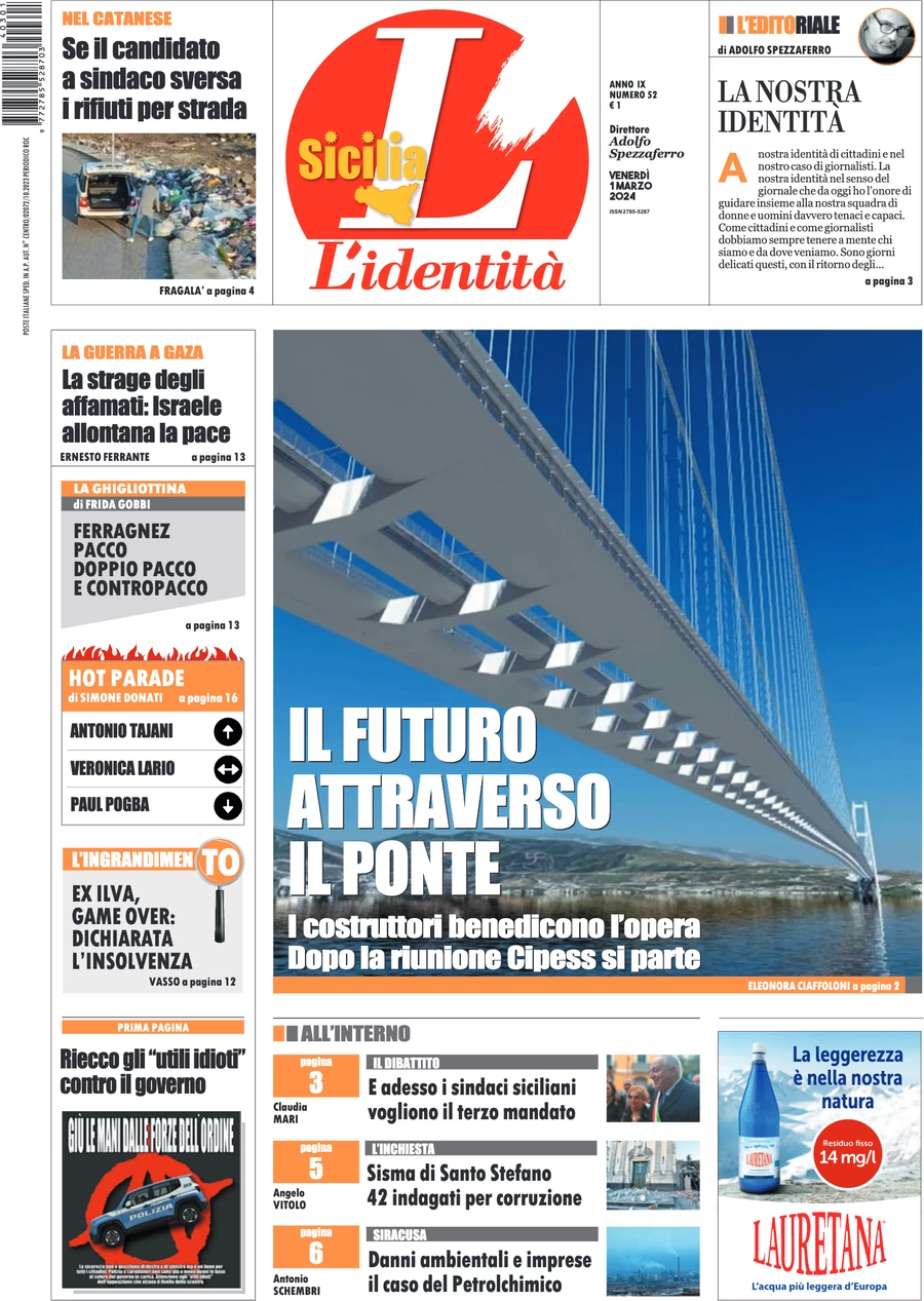 anteprima della prima pagina di lidentit-della-sicilia del 29/02/2024