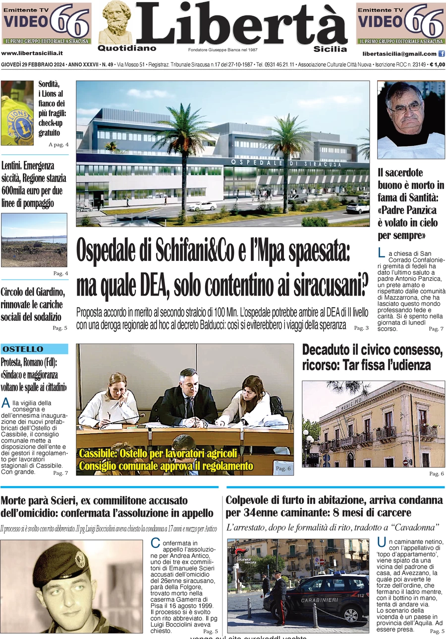 anteprima della prima pagina di libert-sicilia del 29/02/2024