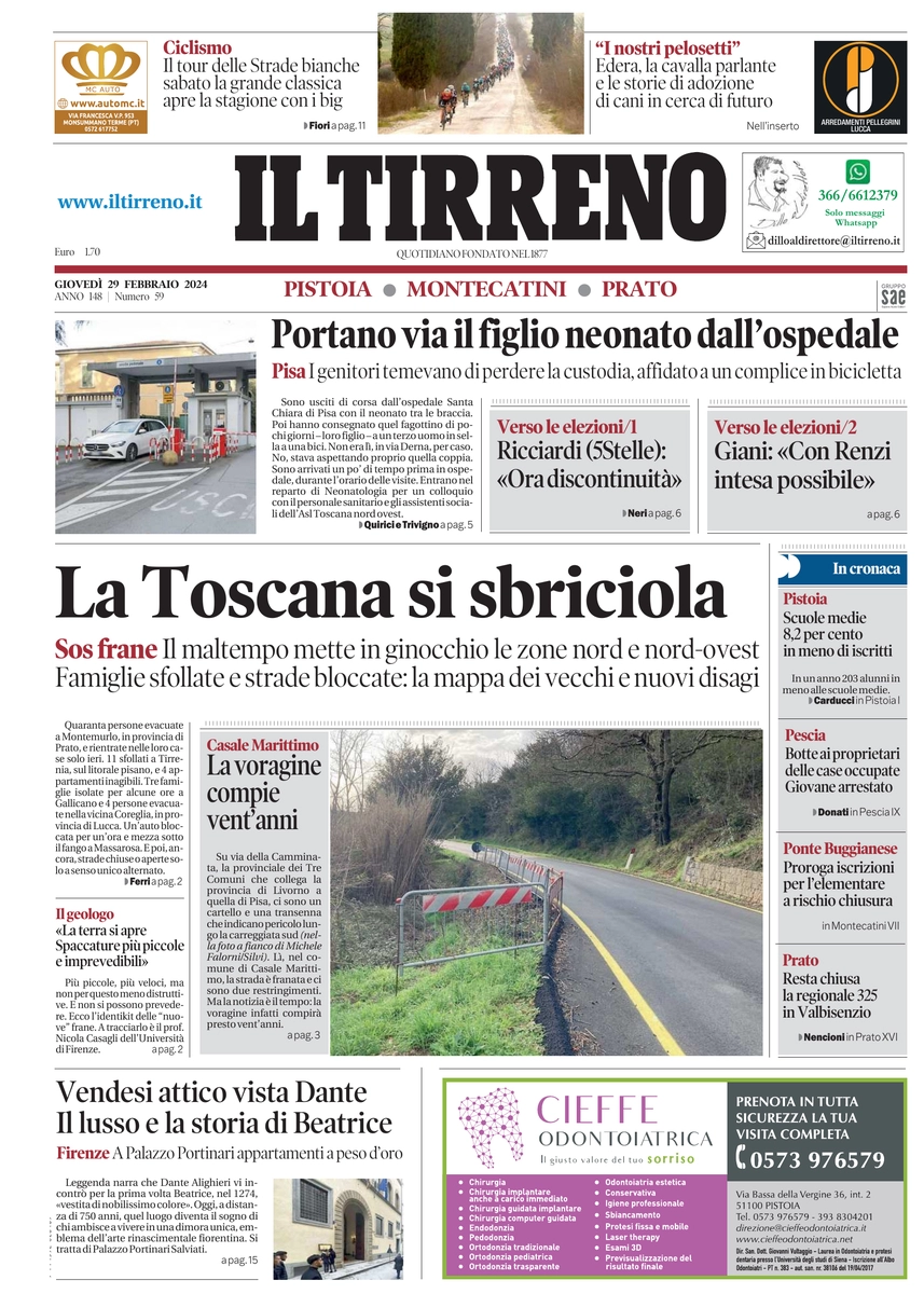 anteprima della prima pagina di il-tirreno-pistoia,-montecatini,-prato del 29/02/2024
