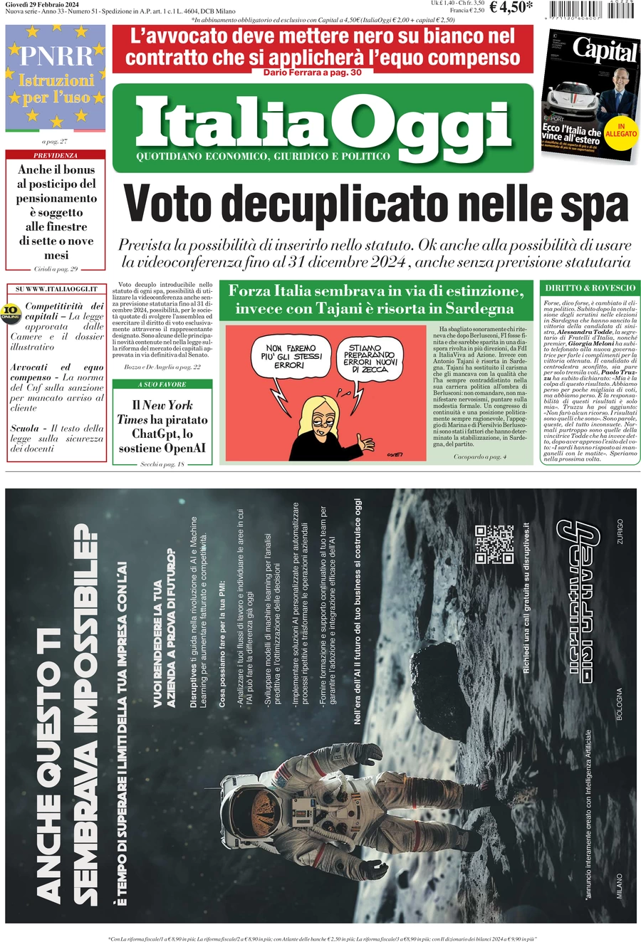 prima pagina - ItaliaOggi del 29/02/2024