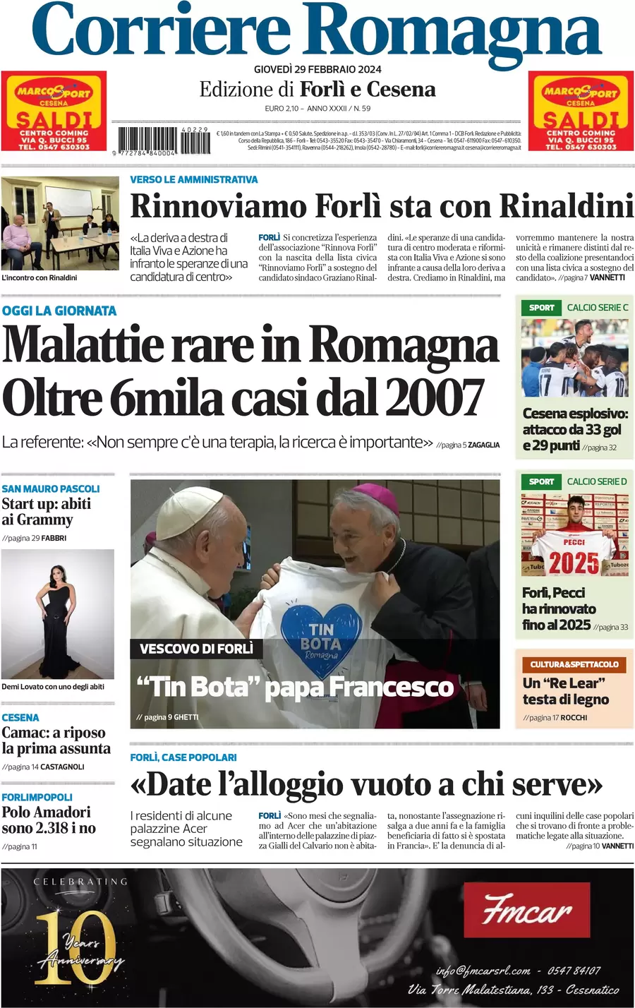 anteprima della prima pagina di corriere-romagna-forl-e-cesena del 29/02/2024