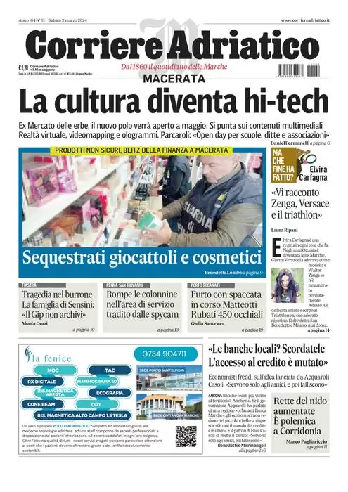anteprima della prima pagina di corriere-adriatico-macerata del 01/03/2024
