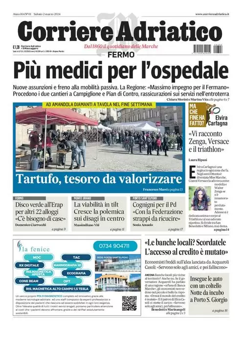 anteprima della prima pagina di corriere-adriatico-fermo del 01/03/2024