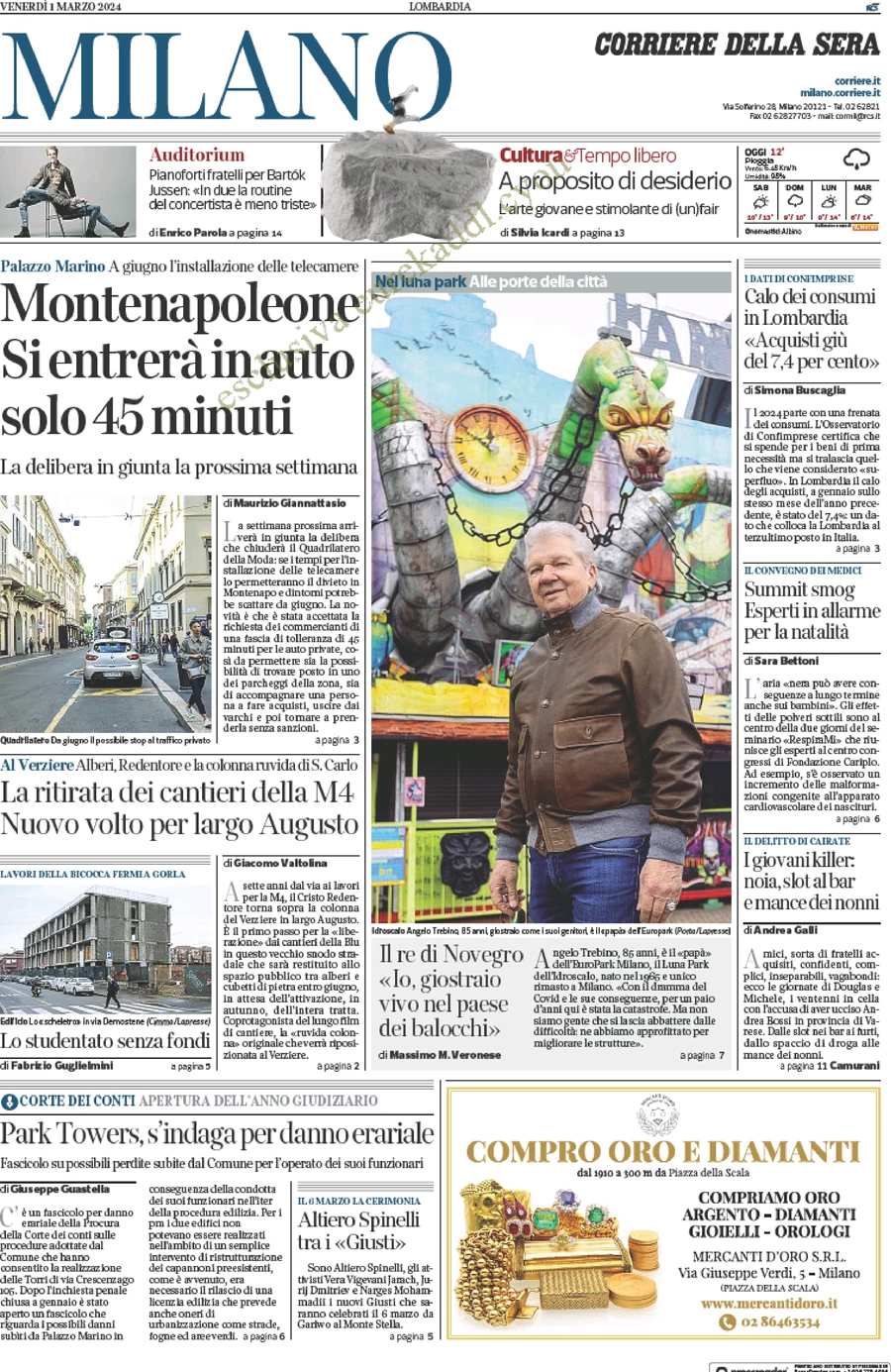anteprima della prima pagina di corriere-della-sera-milano del 01/03/2024