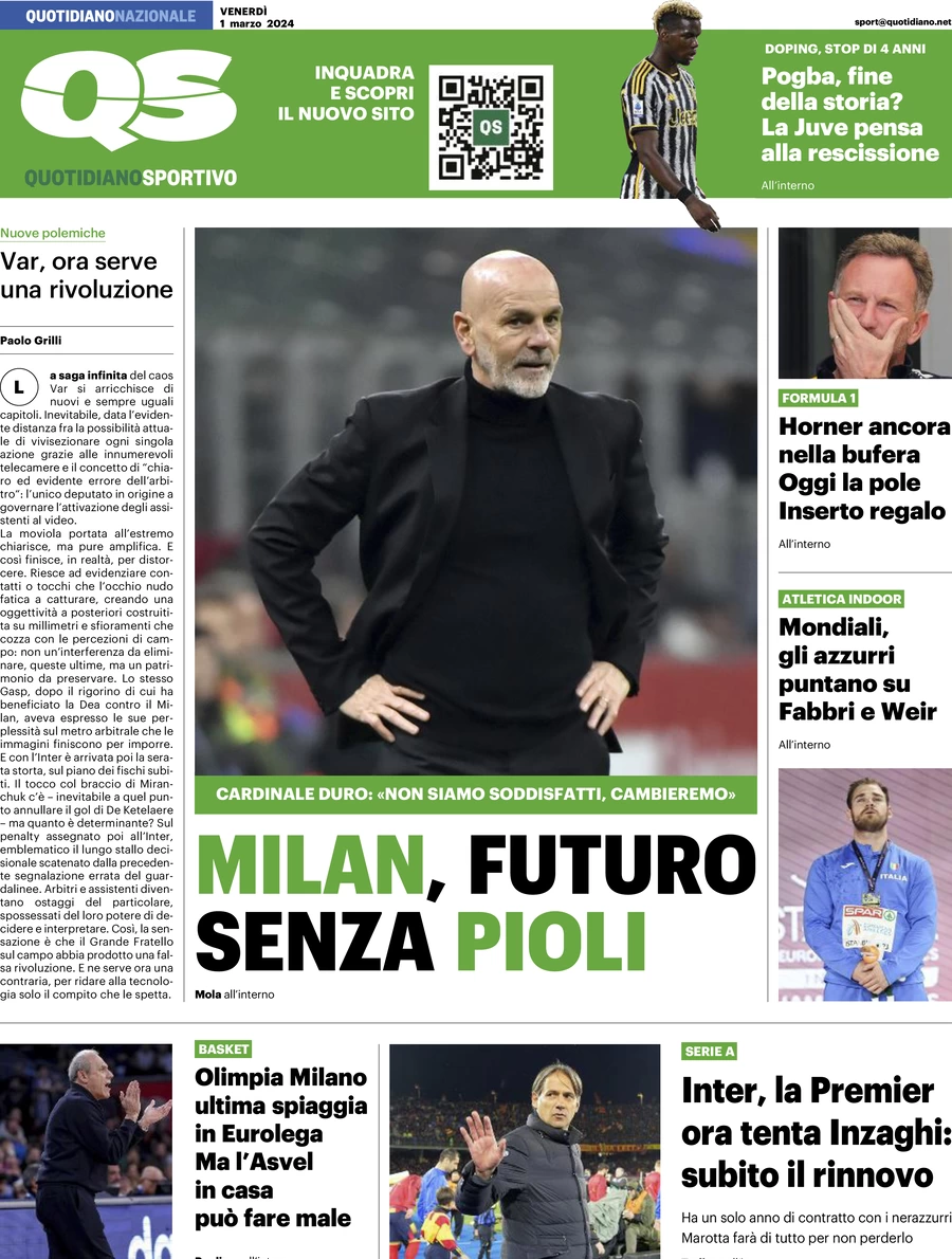 prima pagina - QS Quotidiano Sportivo del 01/03/2024